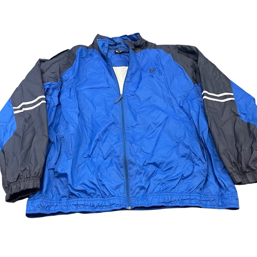 Wilson Windbreaker Jacket Mens XXL Blue Black Full Zip Colorblock Striped Sleeve